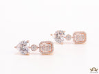 Rose gold Cz baguette earrings with heart shape cz drop