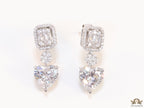 Cz baguette earrings in platinum with heart shape cz drop