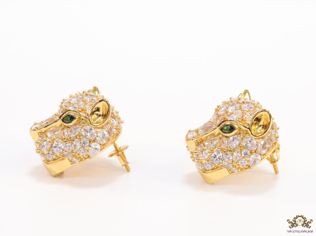 Cz Panther studs in golden finish