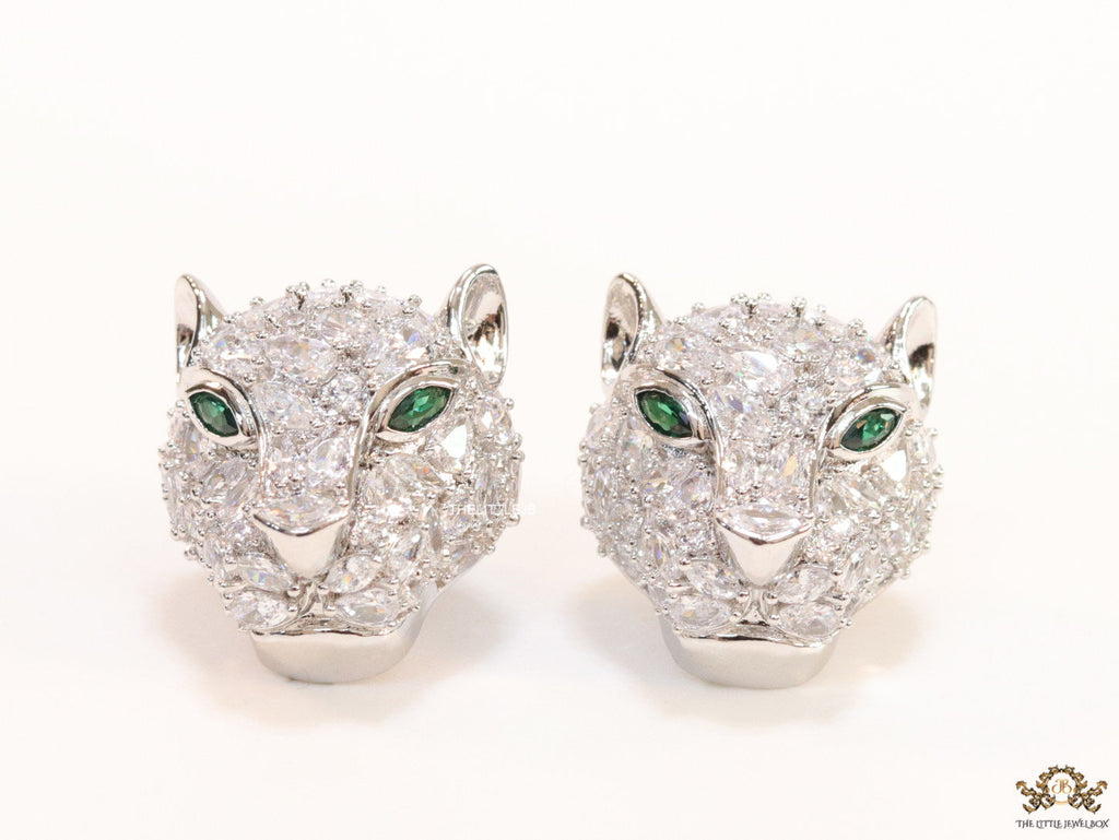 Cz Panther studs in platinum finish