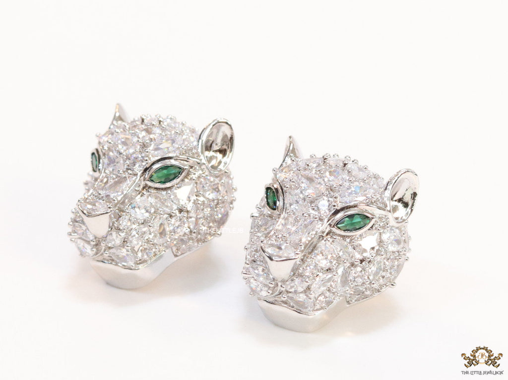 Cz Panther studs in platinum finish