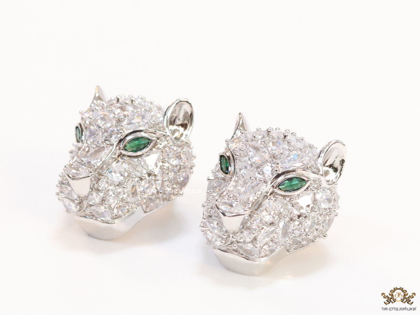 Cz Panther studs in platinum finish