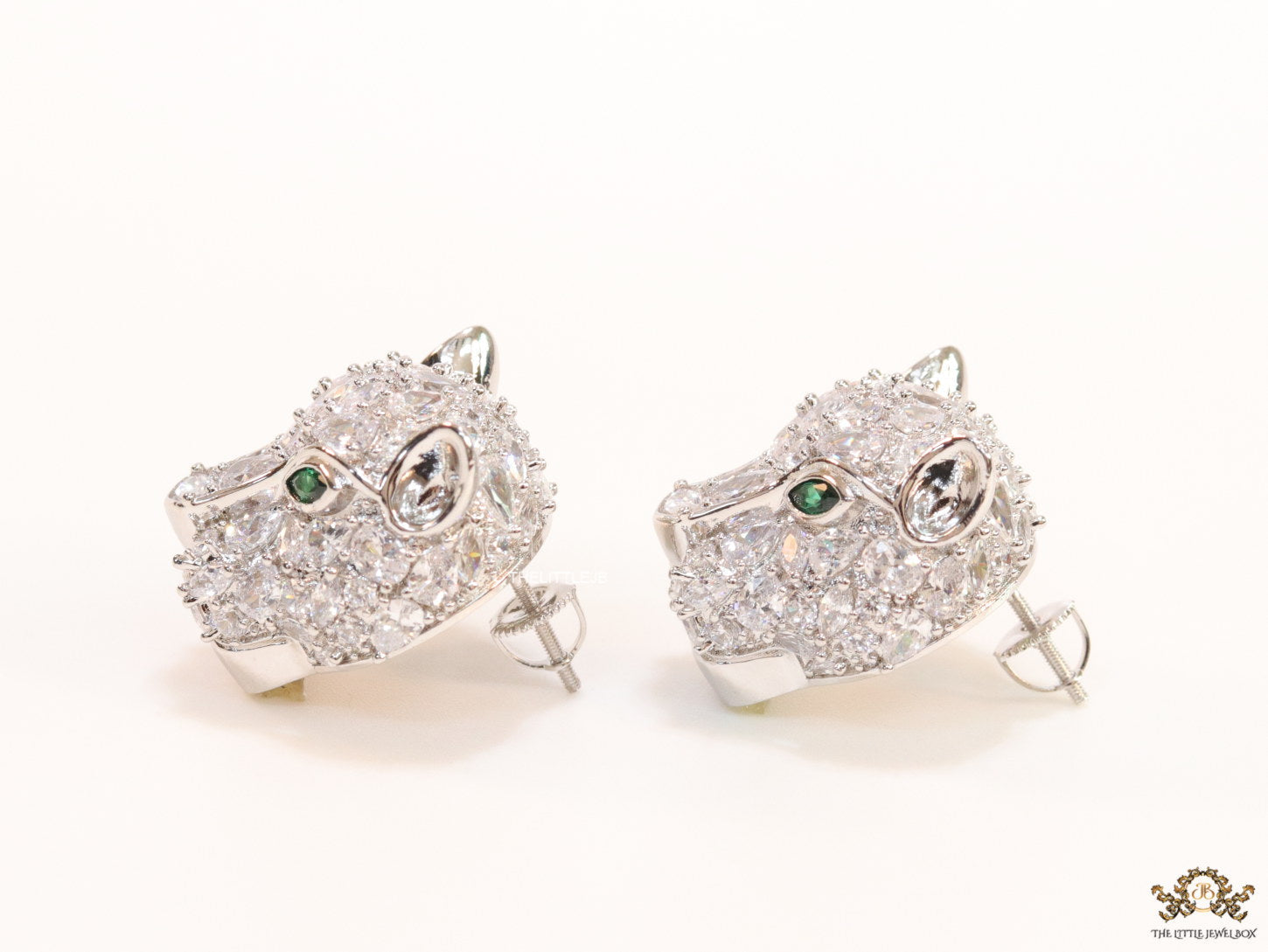 Cz Panther studs in platinum finish