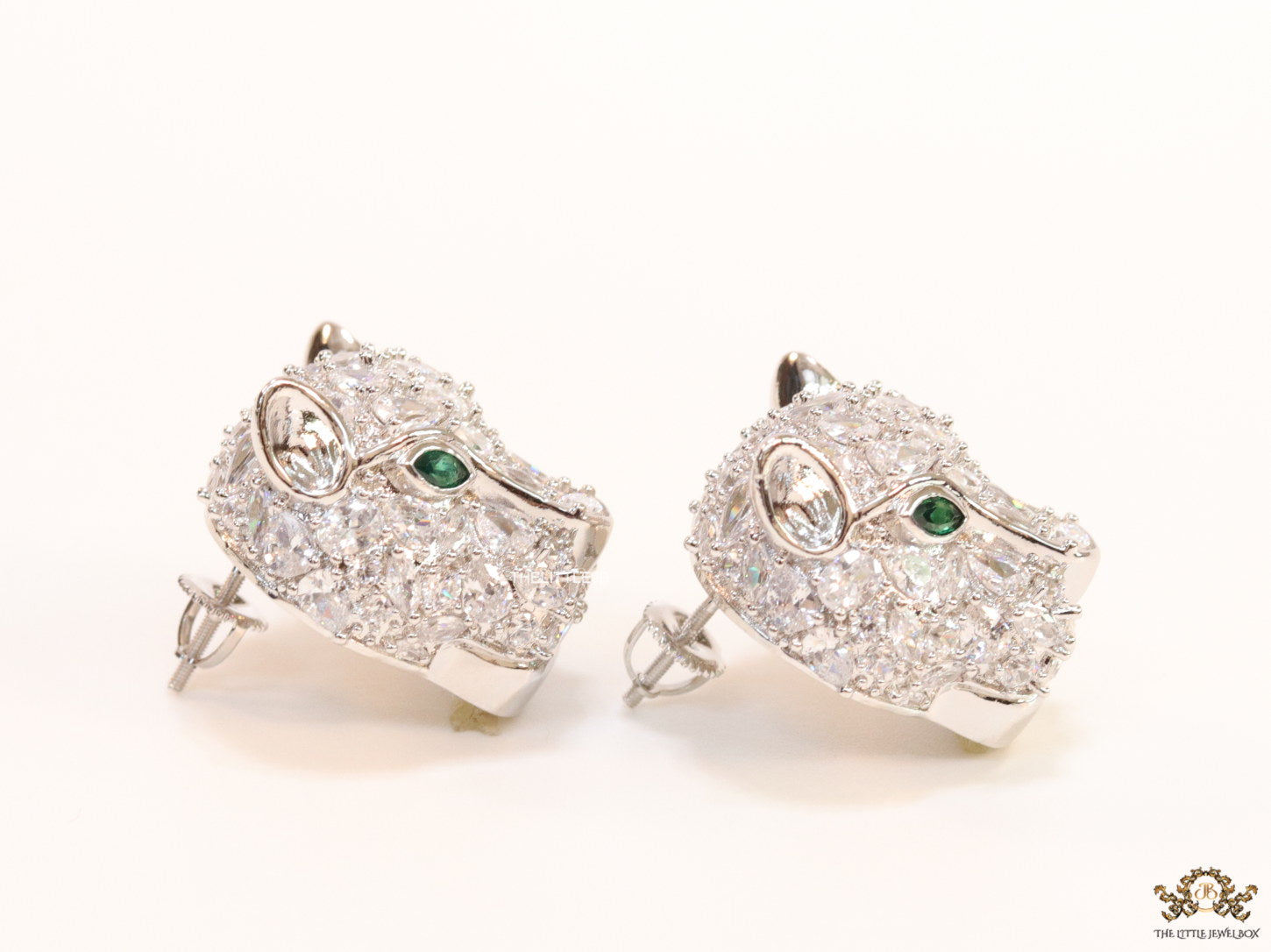 Cz Panther studs in platinum finish