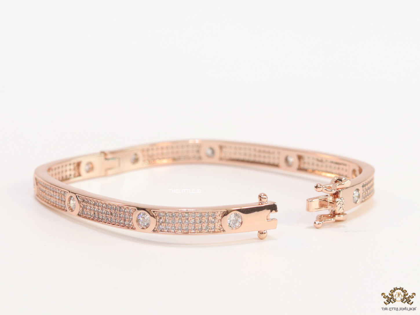 Rose Gold plated openable bracelet studded with cz