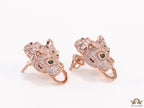 Cz panther face clip on studs in rose gold