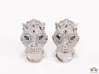 Cz panther face clip on studs in platinum finish