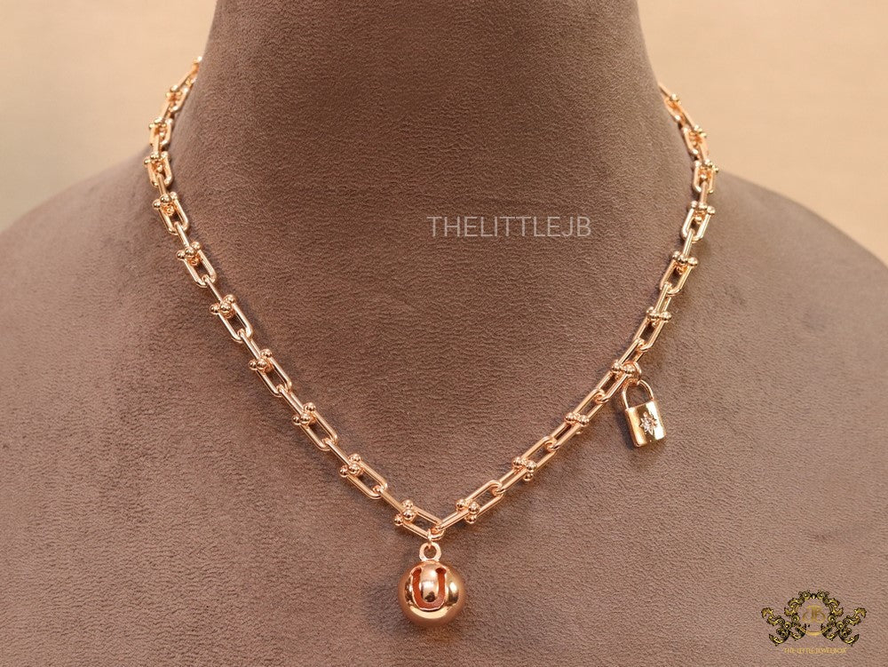 Gold plated padlock and chime necklace