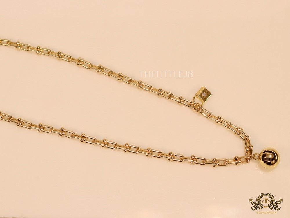 Gold plated padlock and chime necklace