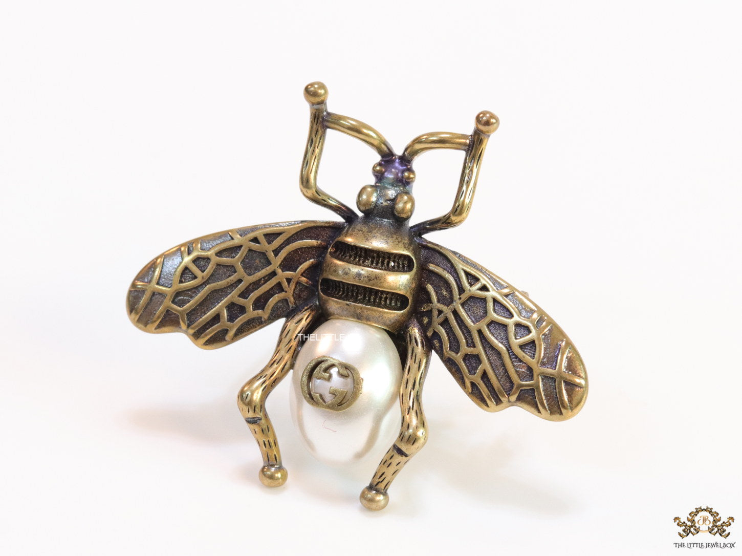 Antique gold finish alphabet bee brooch