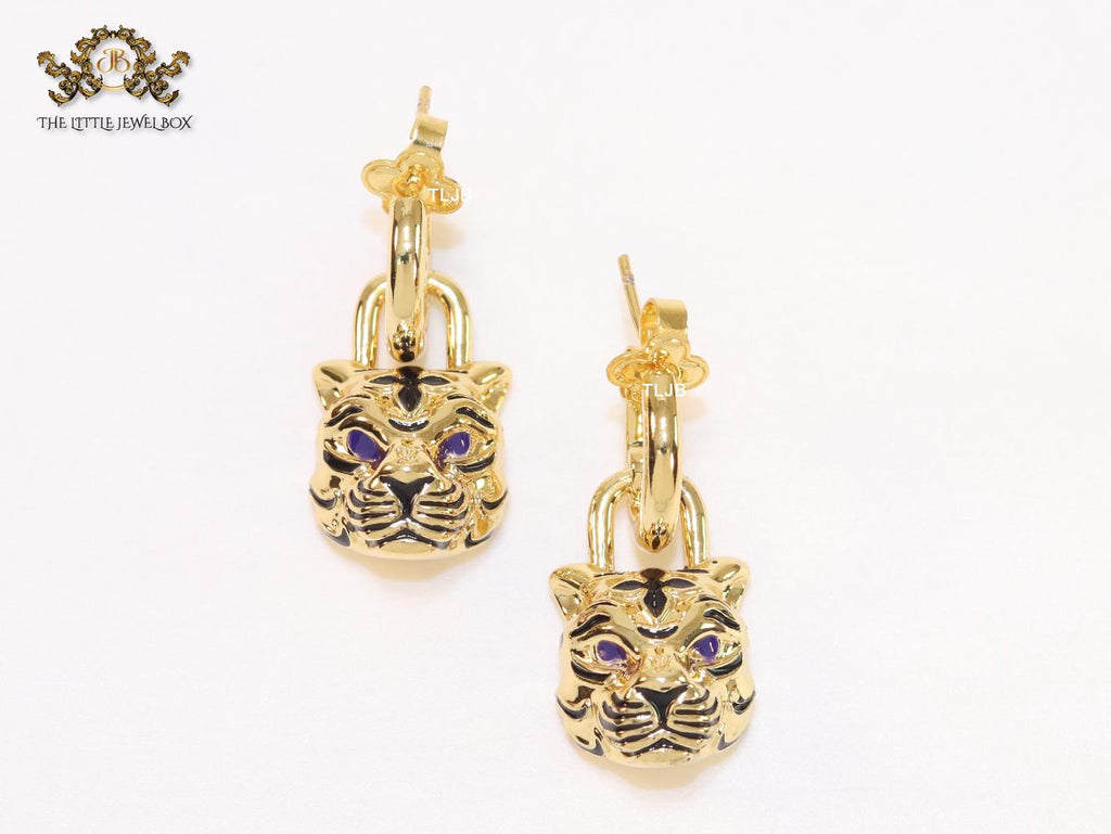 Gold & black tiger face danglers