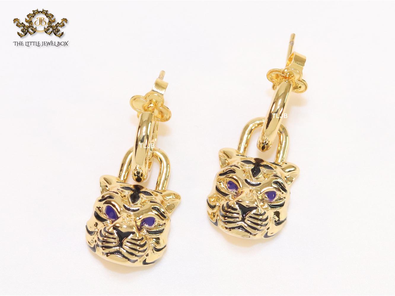Gold & black tiger face danglers