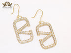 Alphabet open V cz and gold danglers