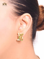 Alphabet L & V gold studs with white enamel