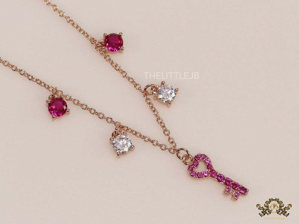 Cz key necklace in rose gold plating