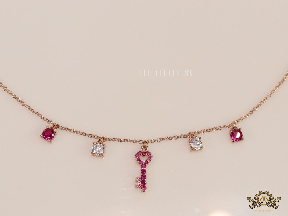 Cz key necklace in rose gold plating