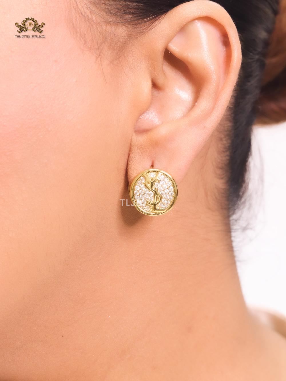 Alphabet Y & L small gold CZ studs