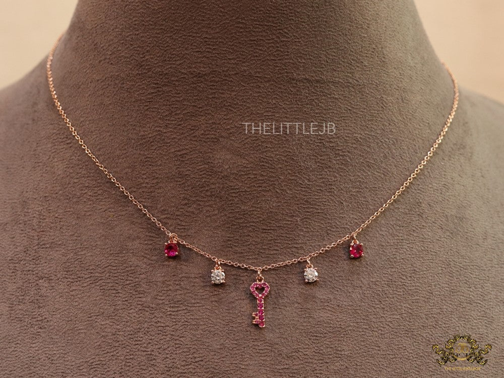 Cz key necklace in rose gold plating