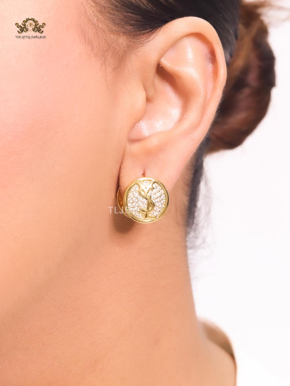 Alphabet Y & L small gold CZ studs