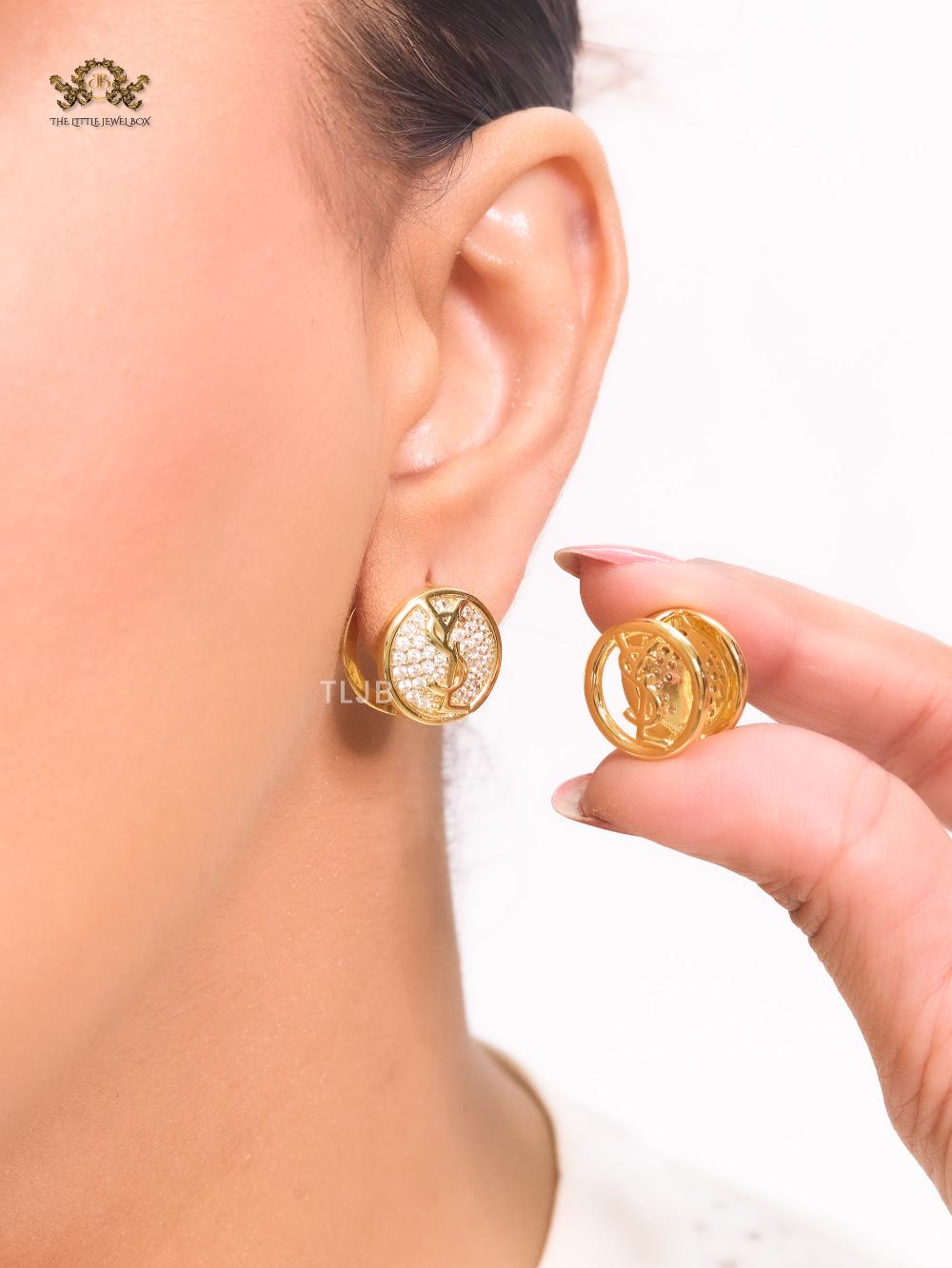 Alphabet Y & L small gold CZ studs