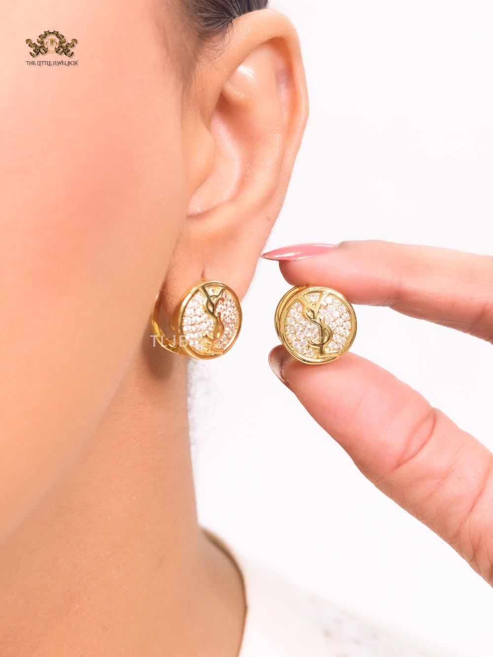 Alphabet Y & L small gold CZ studs