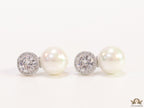 Platinum plated round cz earrings with pearl drop