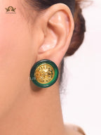 Double C gold and green enamel studs