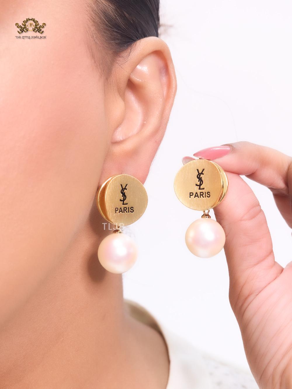 Alphabet Y & L matte gold and pearl studs