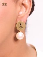 Alphabet Y & L matte gold and pearl studs