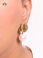 Alphabet Y & L matte gold and pearl studs