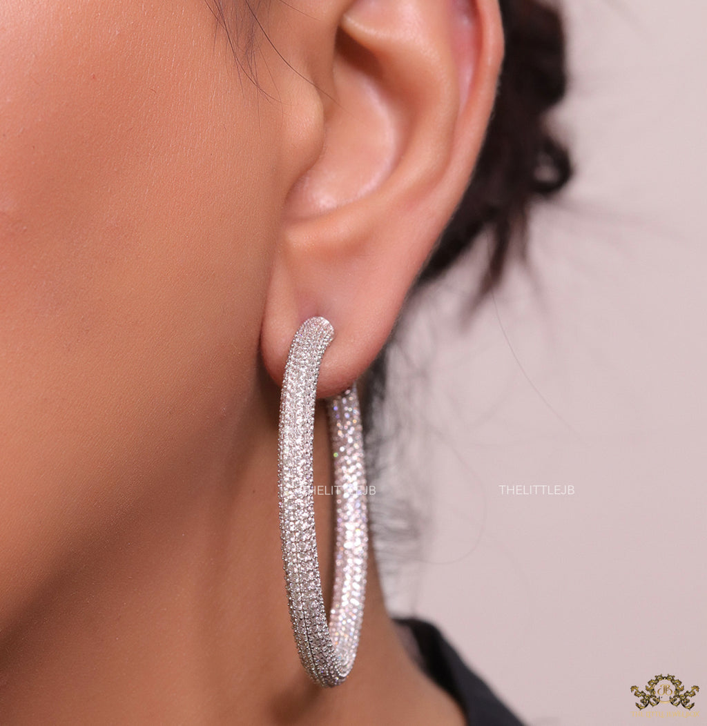 Platinum plated screw back hoops in cz 51mm