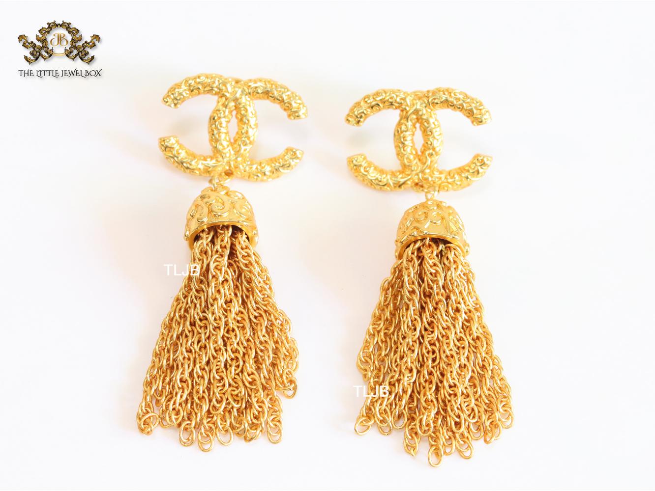 Double C gold tassel danglers