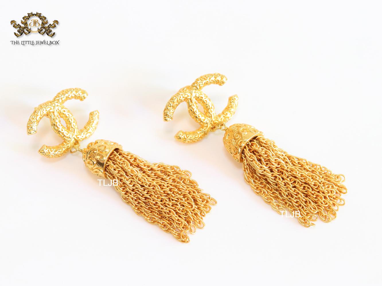 Double C gold tassel danglers