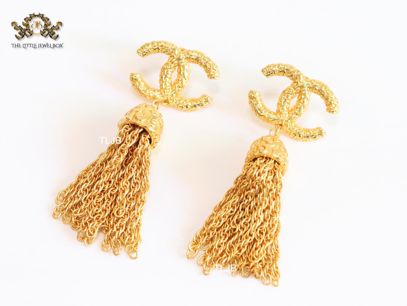 Double C gold tassel danglers