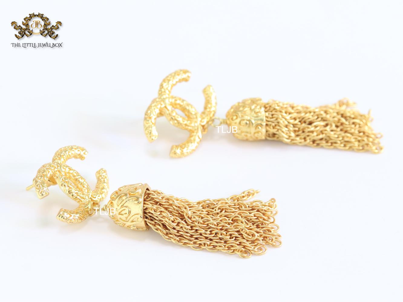 Double C gold tassel danglers