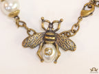 Antique gold plated honey bee chain bracelet with pearls