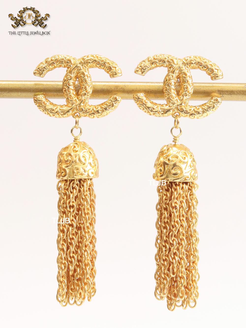Double C gold tassel danglers