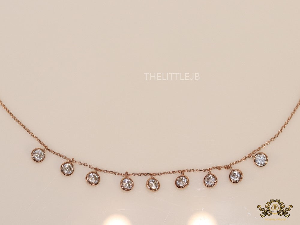 Rose gold plated chain with cz drop charms