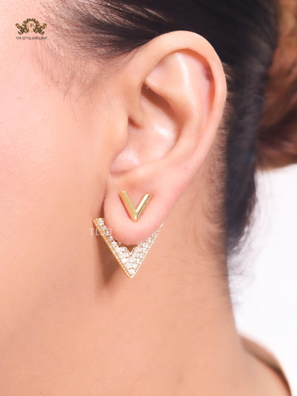 Open V Cz and gold open studs