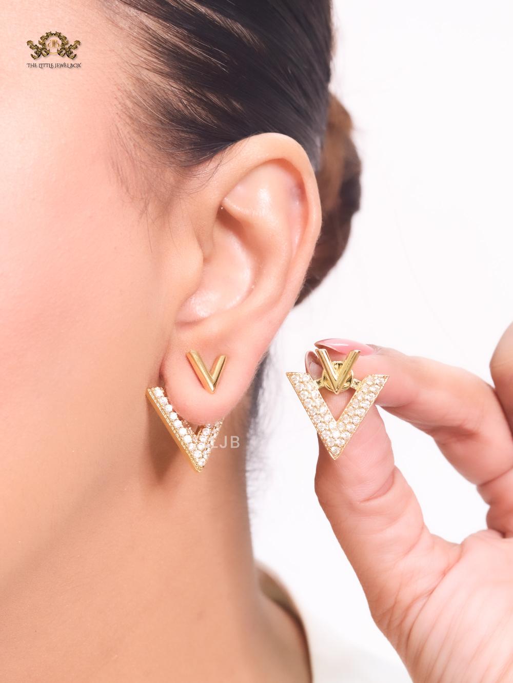 Open V Cz and gold open studs