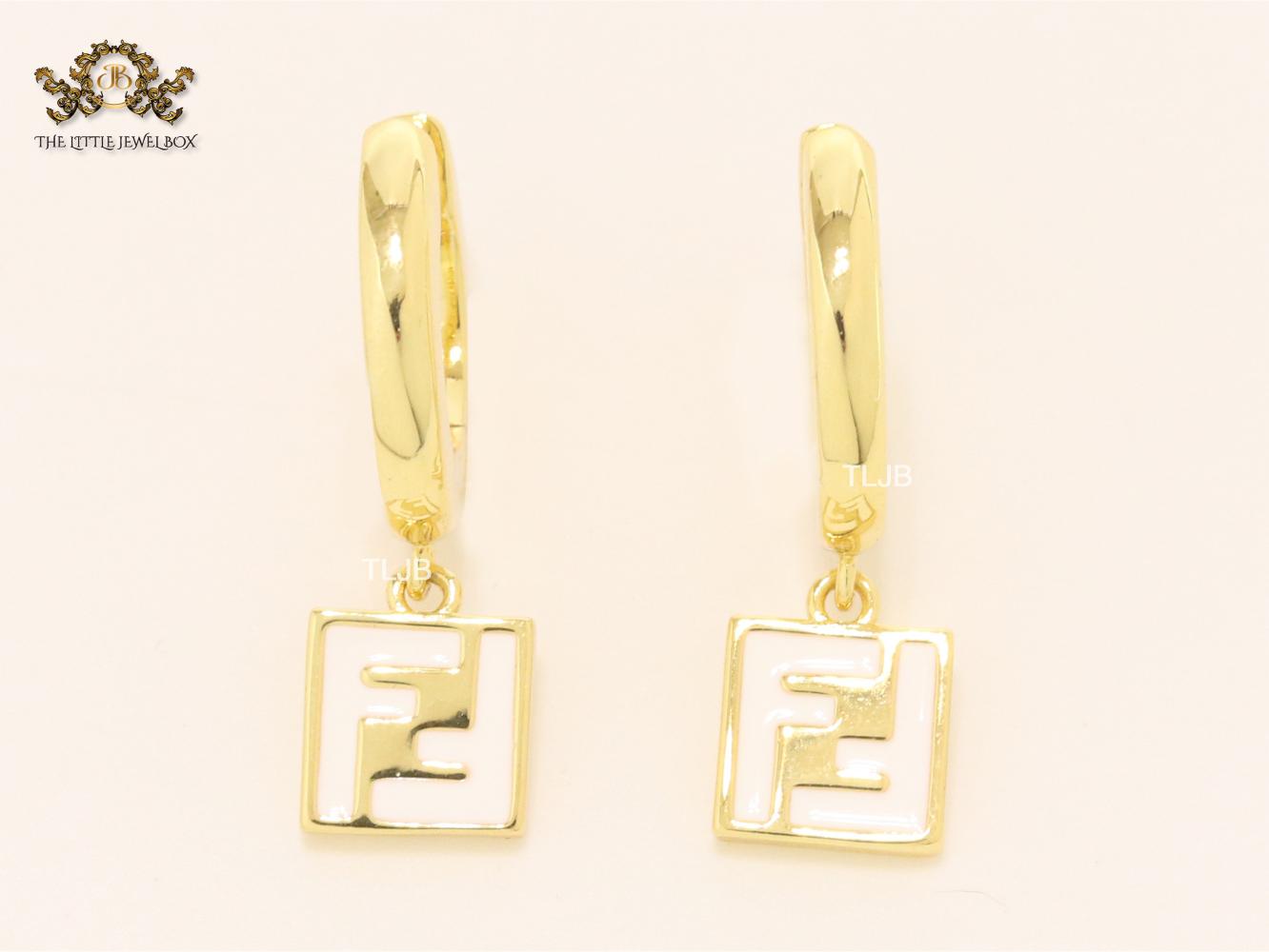 Double F white enamel and gold hoops