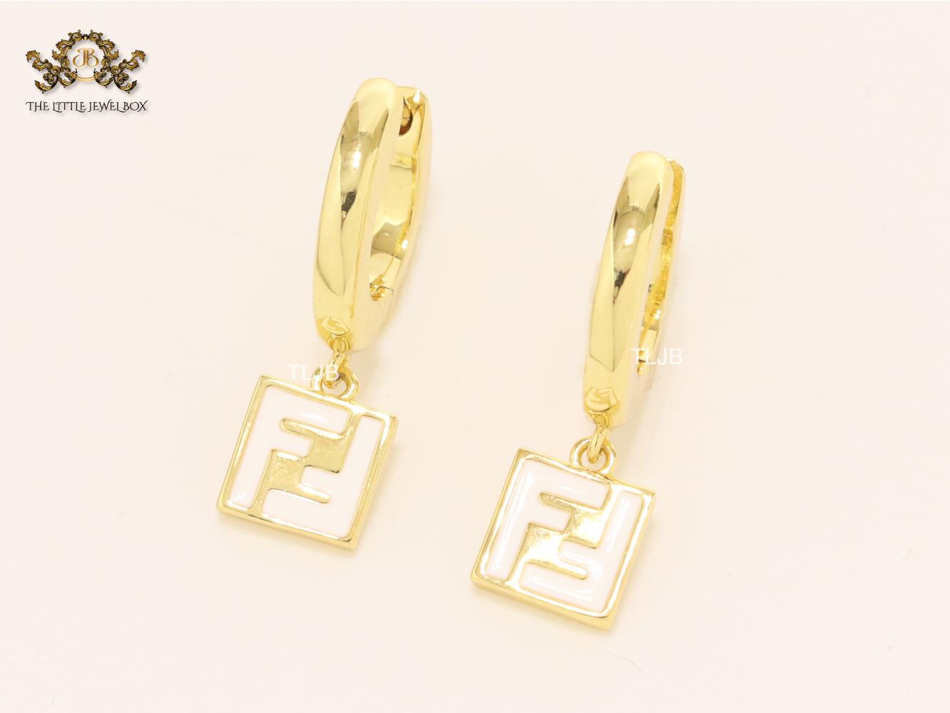 Double F white enamel and gold hoops
