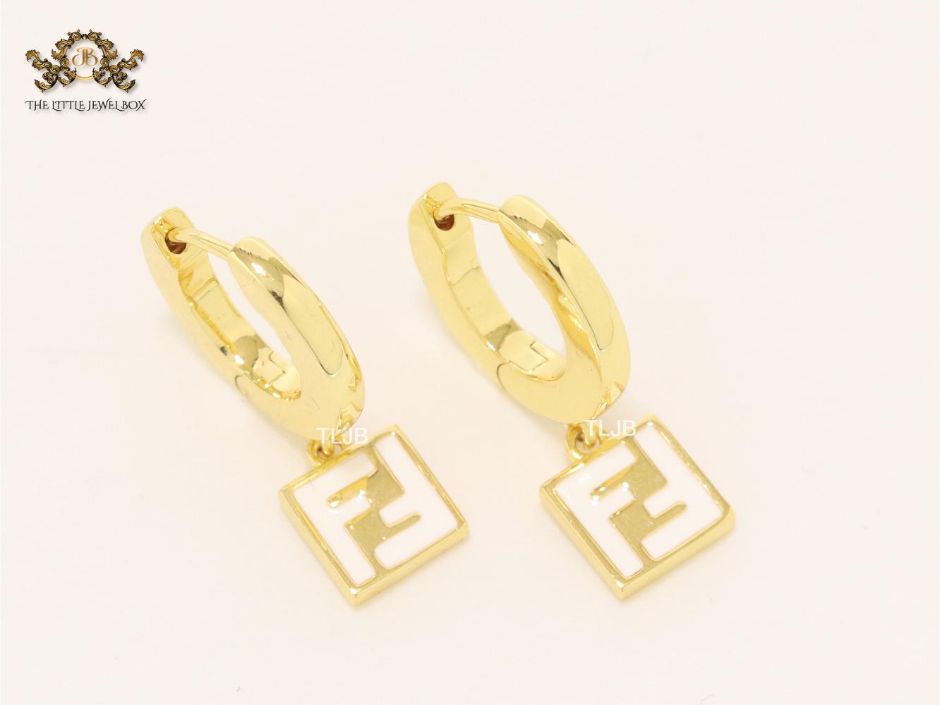 Double F white enamel and gold hoops