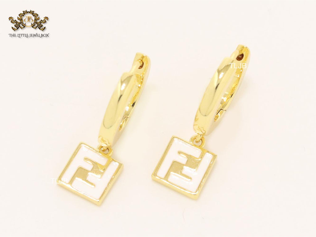 Double F white enamel and gold hoops
