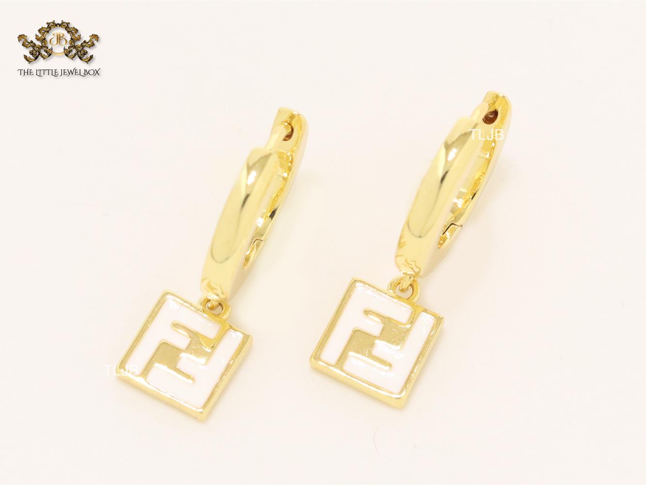Double F white enamel and gold hoops