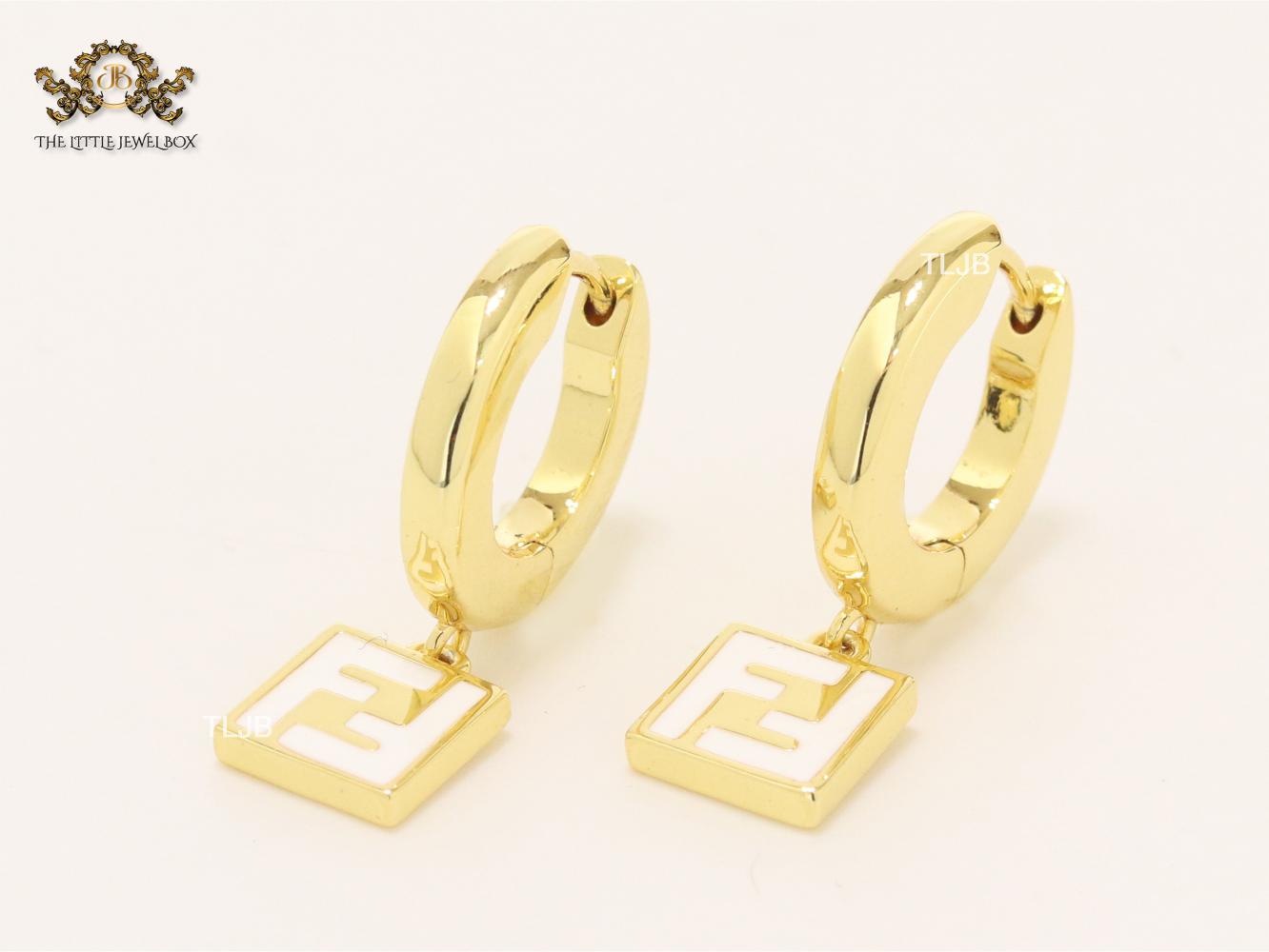 Double F white enamel and gold hoops