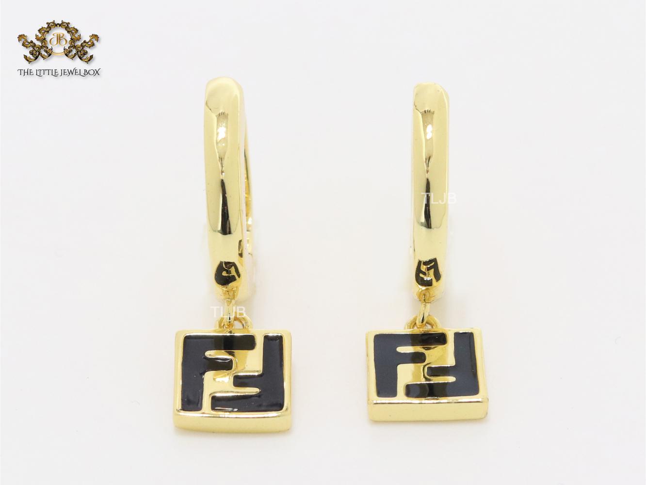 Double F black enamel and gold hoops
