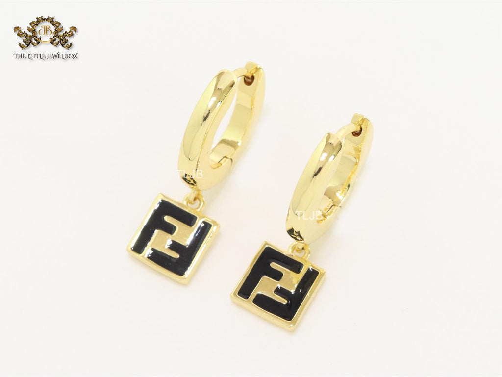 Double F black enamel and gold hoops