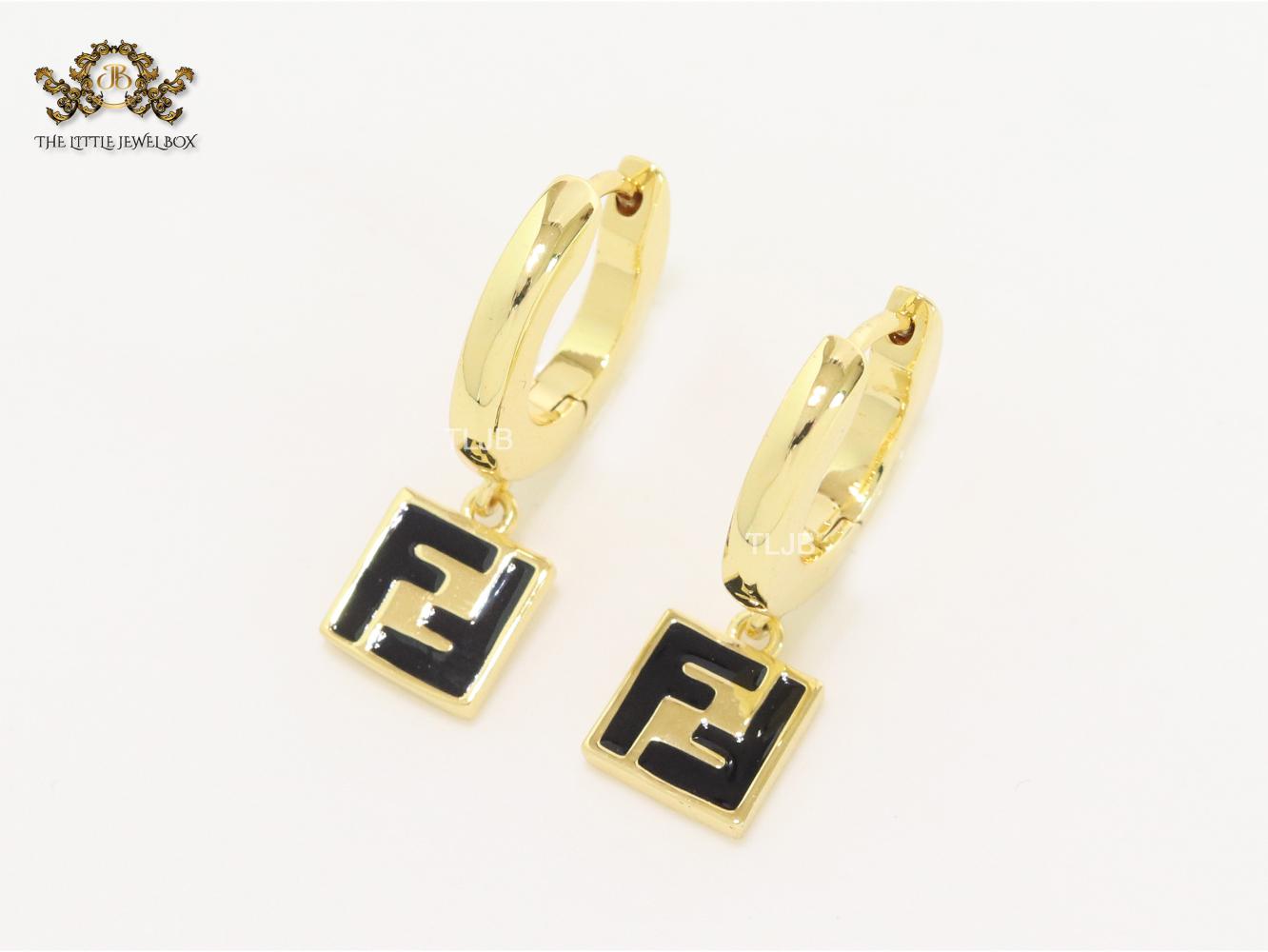 Double F black enamel and gold hoops