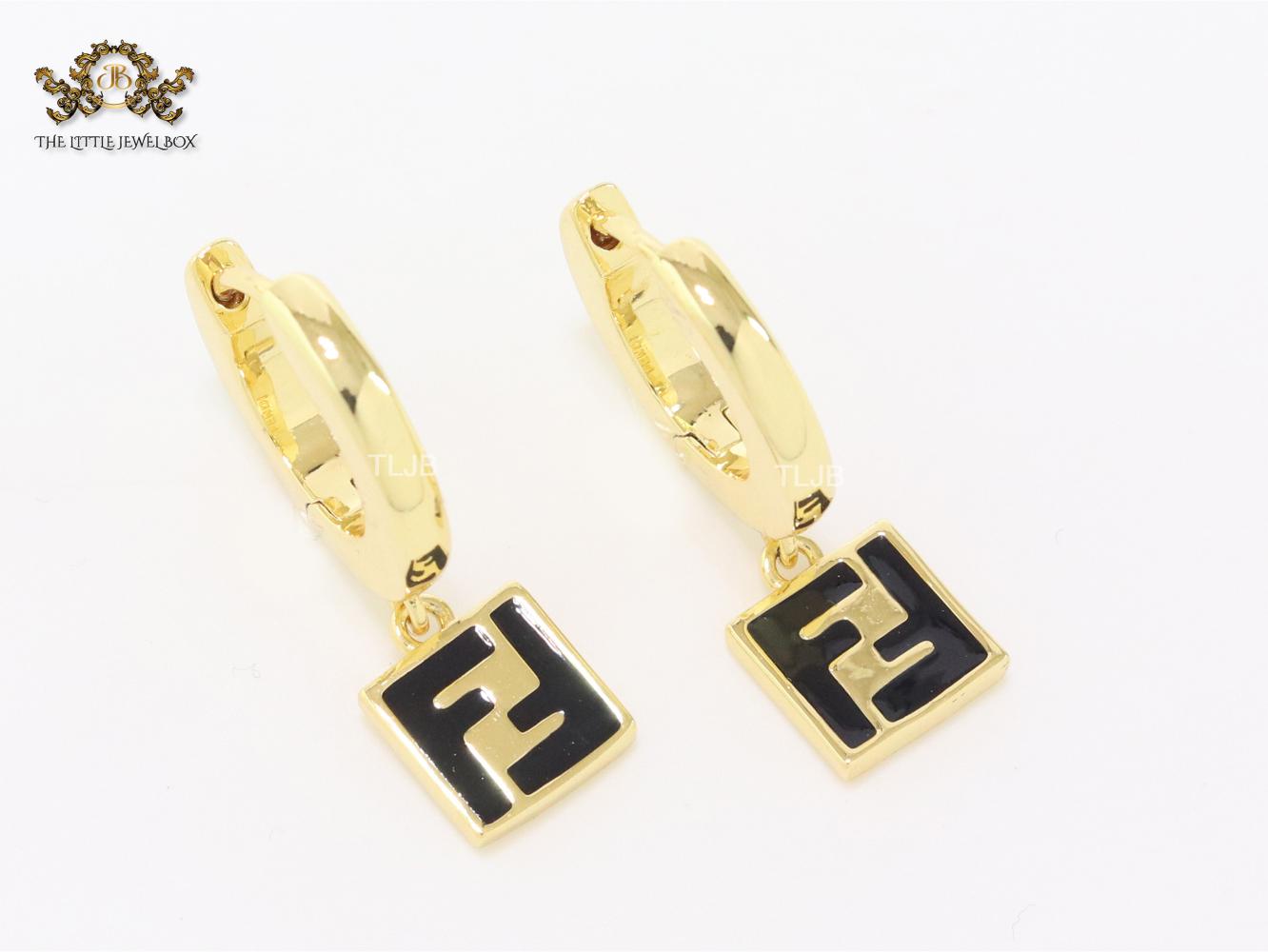 Double F black enamel and gold hoops
